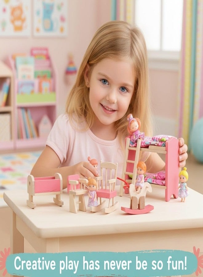 JOINPAYA 1:12 Scale Wood Bunk Bed Dollhouse Furniture Setith Ladder and Rocking Horse, DIY Miniature Accessories for Dollhouse Bedroom Decoration - Image 4